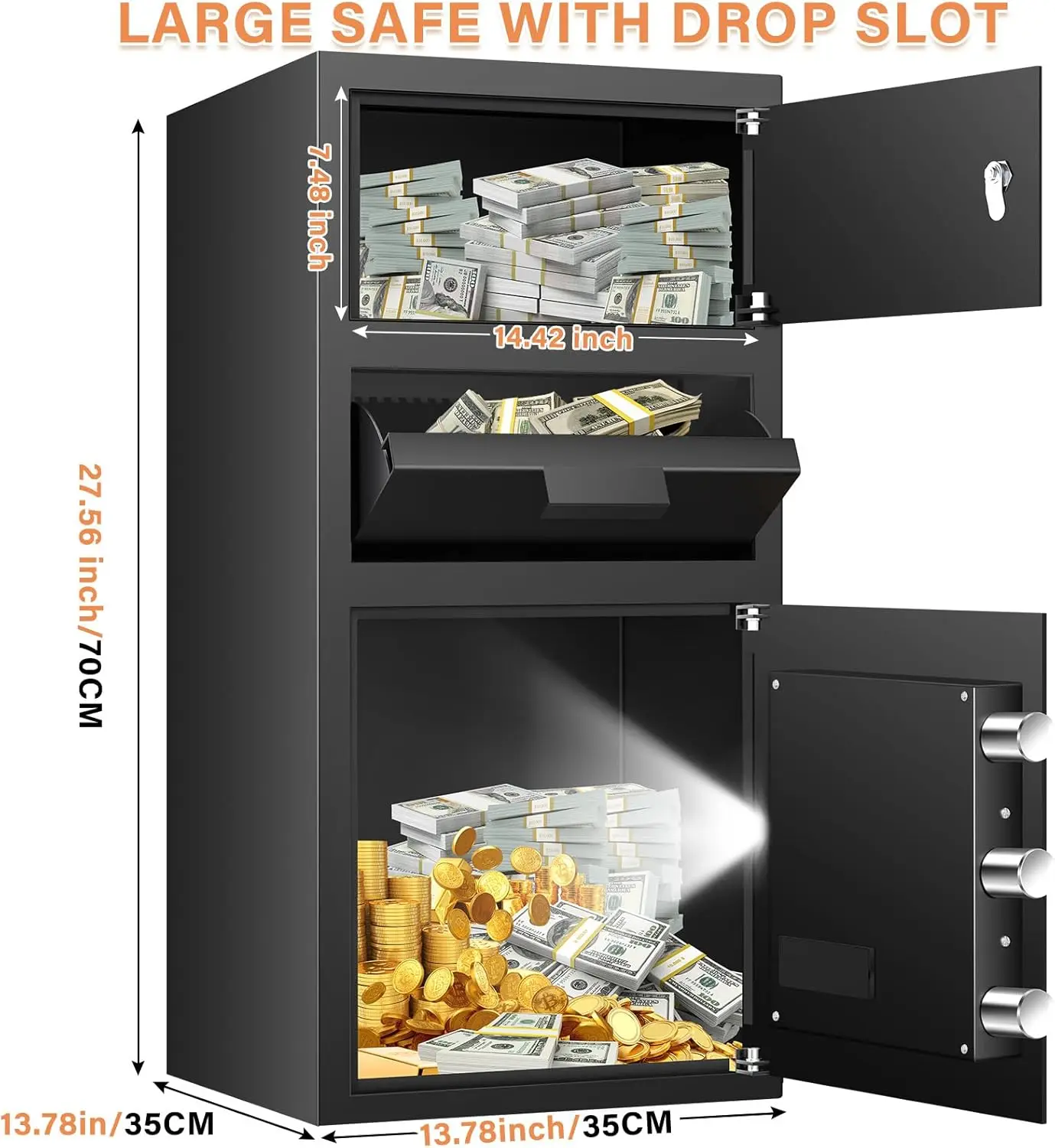 6.1 Cu ft Large Fireproof Drop Safe with Drop Slot, Anti-Theft Drop Safe for Business with Digital Backlit Keypad and Spare Key,