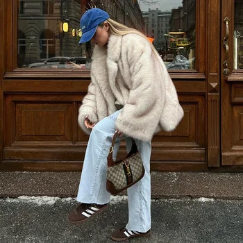 Women’s Gradient Faux Fur Coat 2 Neo Mint 2024 Winter Ins Hot Fashion Girls Oversized Gradient Fur Coat Women Thick Warm Outerwear Fluffy Faux Fox Fur Jacket 2