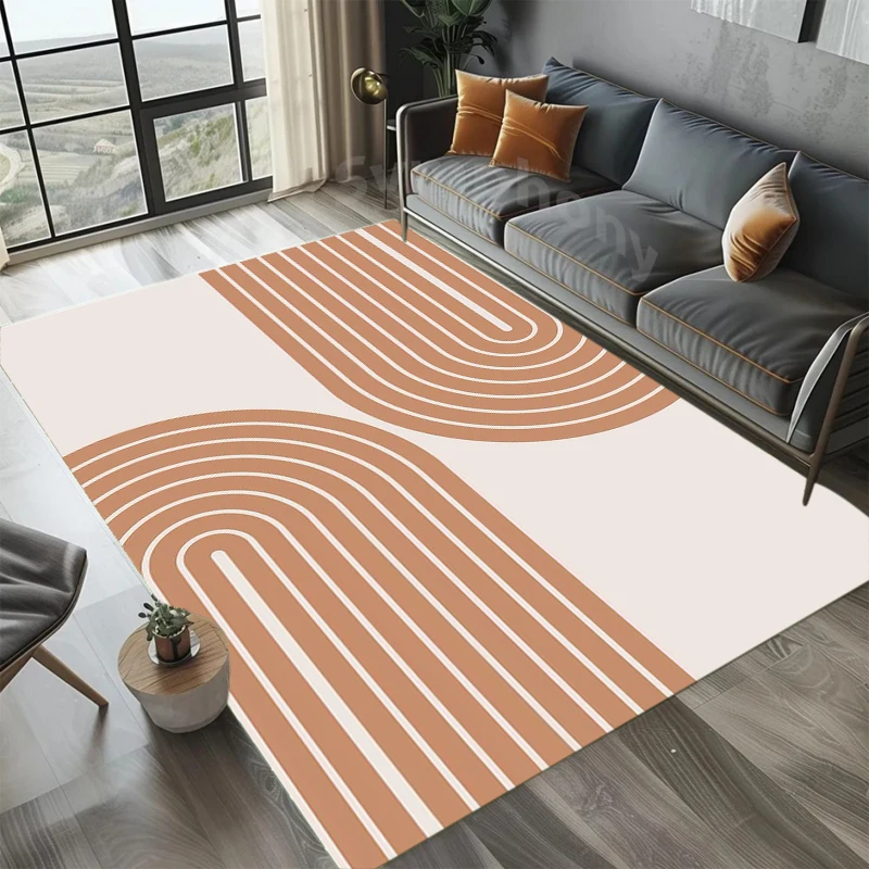 Minimalist Geometric Arch Line Rug Modern Boho Cream Blush Area Carpet Elegant Abstract Floor Covering Living Room Decor