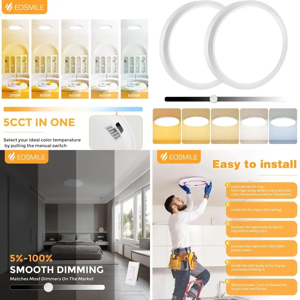 

Потолочный светодиодный светильник 15.8 35W с регулировкой яркости, 3850 люмен, 5000K, регулируемый, подходит для прихожей, кухни, спальни, прачечной