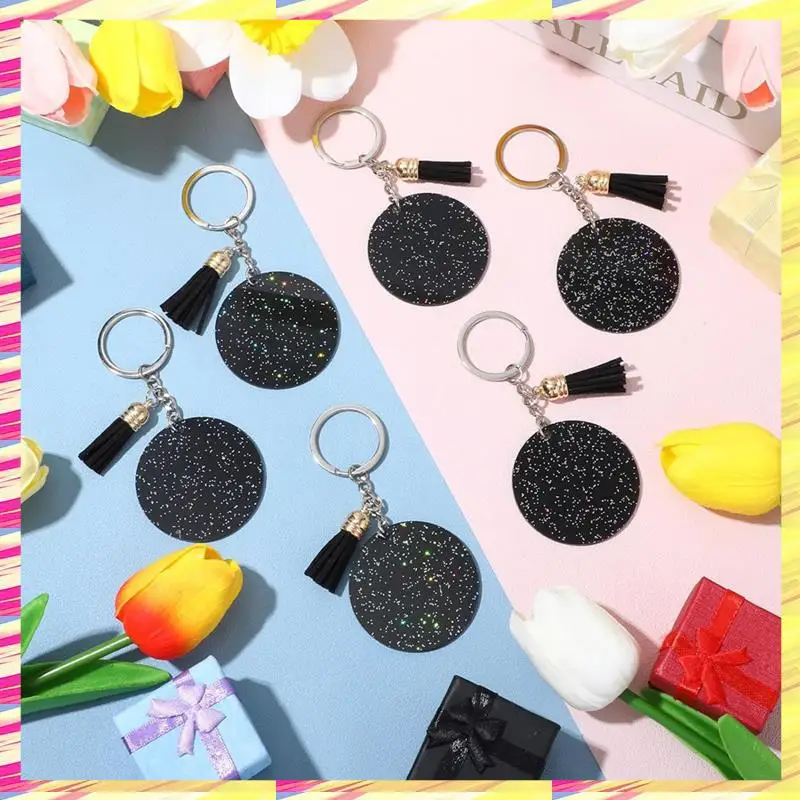 

ABJJ Acrylic Keychain Acrylic Keychain Blank 1.97 Inch Glitter Acrylic Blank DIY Keychain Tassel Black