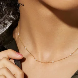 DPLAOPA 925 Sterling Silver Collar Demi Freshwater Pearls Choker Long Chain Necklace Cubic Zirconia Fine Jewelry Gift