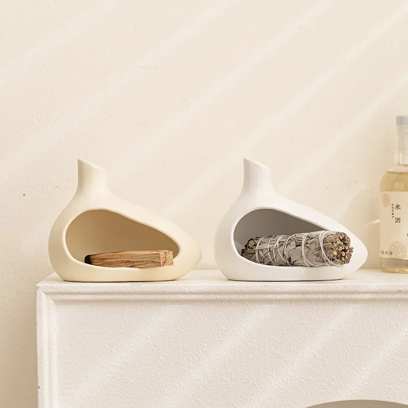 Ceramic Sage Smudge Stick Incense Burner Holder with Ash Catcher Chimney for Yoga Meditation