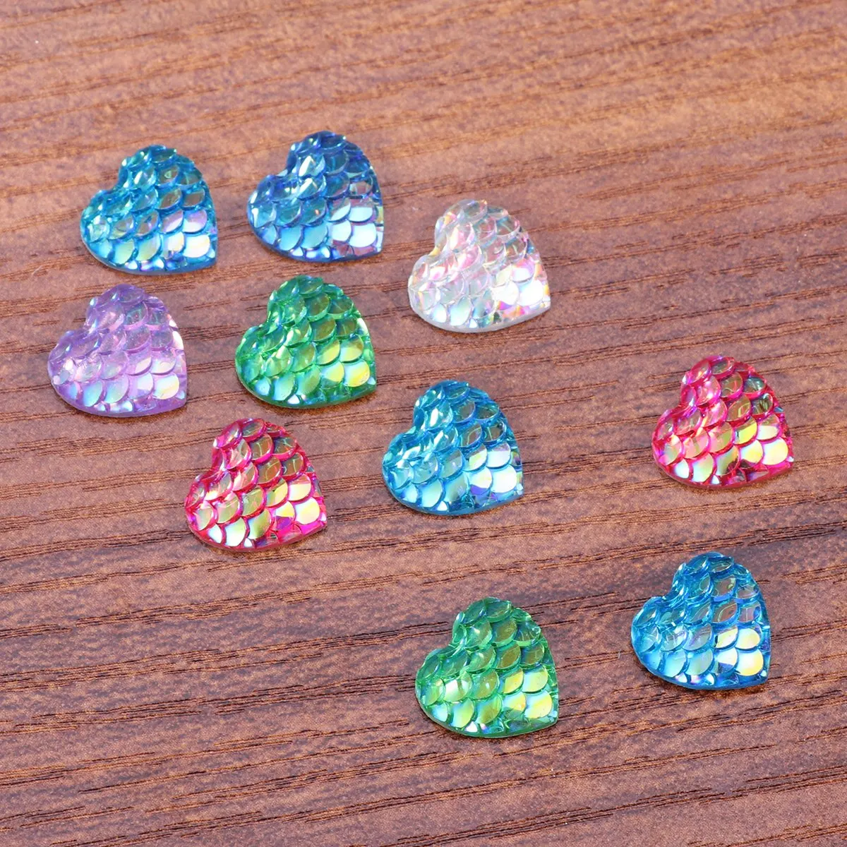 

10 Pcs Heart-shaped Patch Iridescent Cabochons DIY Jewelry Accessories Mermaid Round Noodles Resin