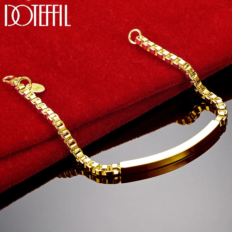 DOTEFFIL 18K Gold 925 Sterling Silver 4mm Box Chain Bracelet For Man Women Charm Wedding Engagement Party Fashion Jewelry