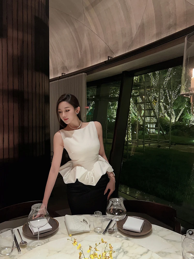 

Женская летняя приталенная жилетка White Cloud для повседневной носки, однотонная, на одно плечо