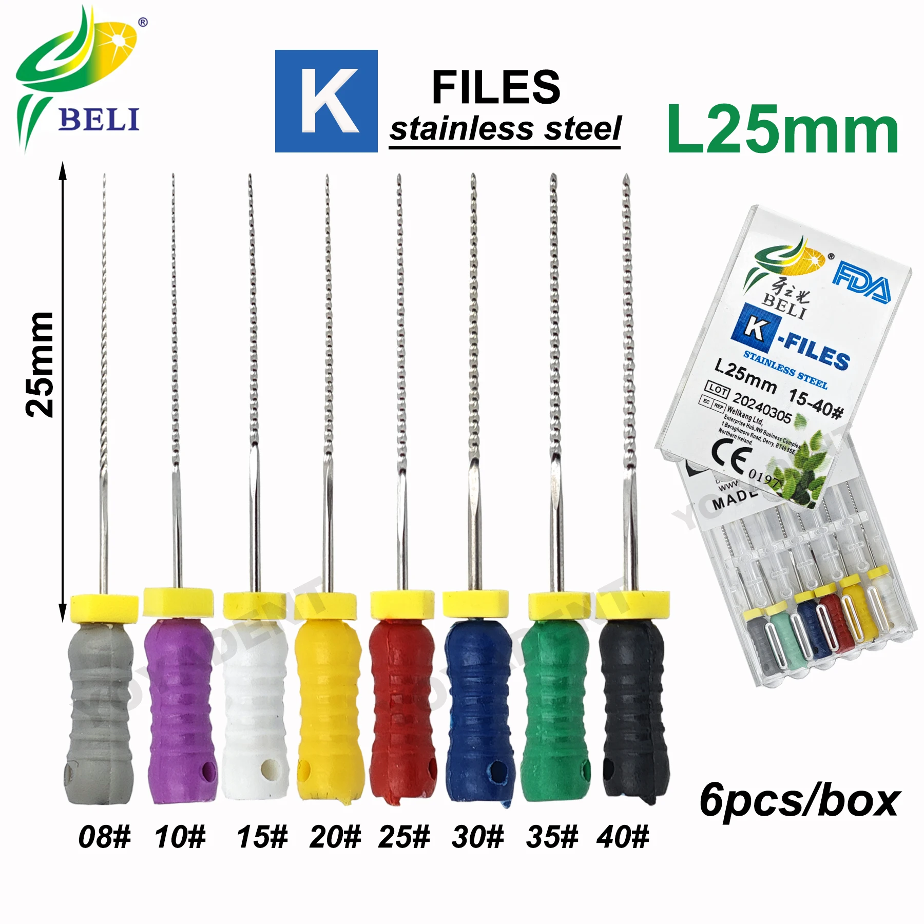 25mm Dental Hand Use K-Files Stainless Steel Endodontic Files Root Canal Treatment Drills Dentistry Material Dentist Tools 6Pcs