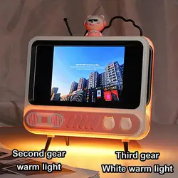 Retro TV Stand For Phone Vintage TV Style Stand With Night light For Cell Phone Multifunctional Home Accessories For Bathroom