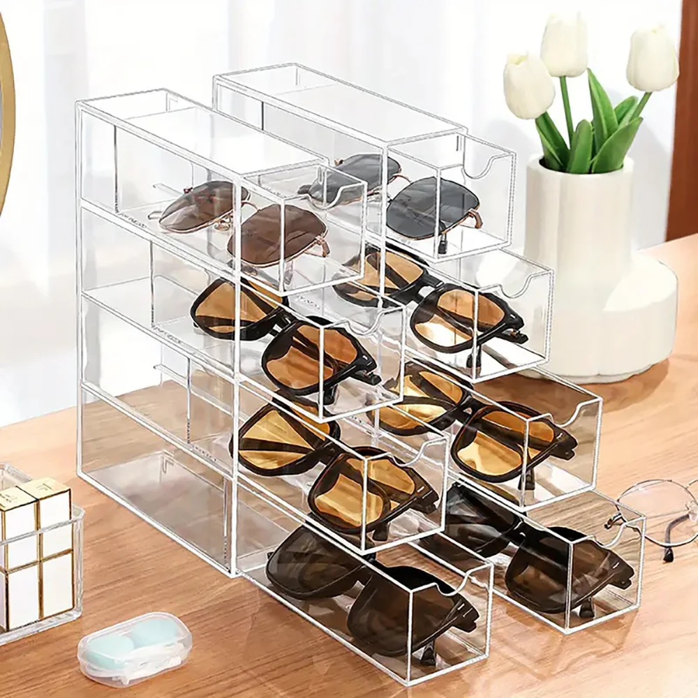 

Sunglasses Organizer, Acrylic Eyeglass Case Clear Eyeglass Holder Eyewear Display Case with 4 Drawers for Women and Men