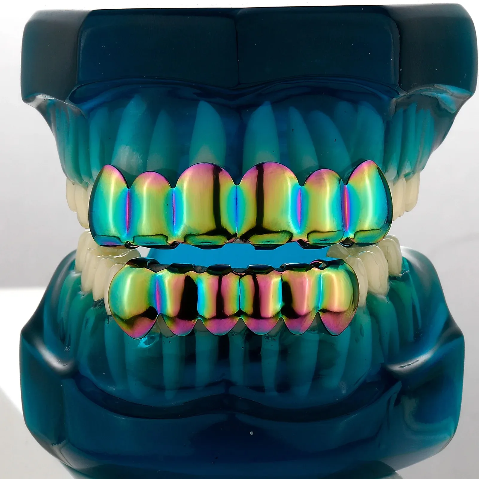 Rainbow Color Hip Hop Grillz Set 6-8 Teeth Smooth Surface Quenched Men Women Top & Bottom Shinny Punk Rapper Jewelry Accessory image 4