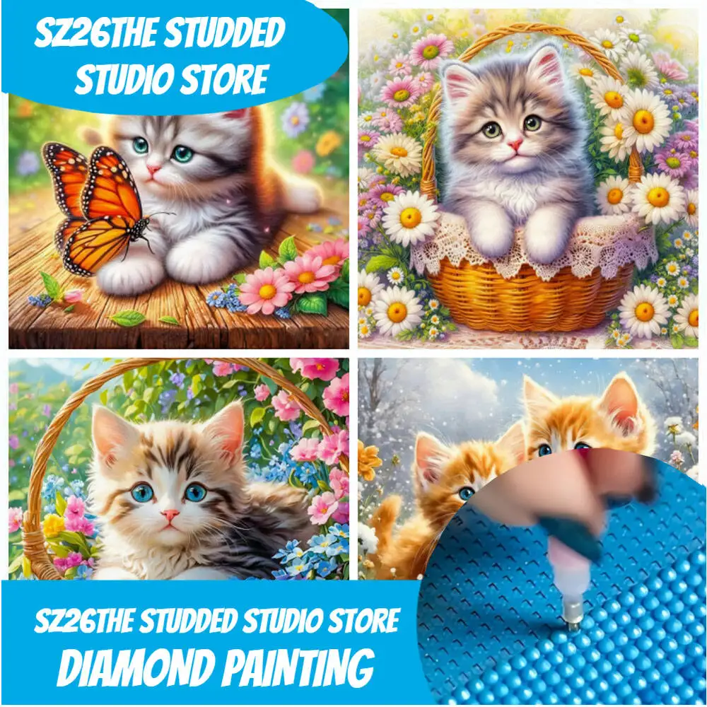 

Sz26The StuddedDIY Набор алмазной живописи Животное Кошка Вышивка Цветок Бабочка Полный комплект Декоративные картины