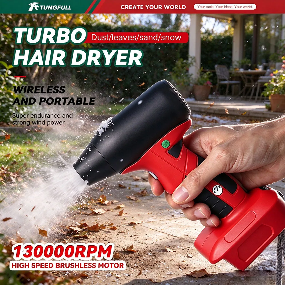 Wireless Handheld Turbo Jet Blower 130000RPM Brushless Violent Fan, 4 Speed Air Blower Fit Dewalt Makita Milwaukee Batteries