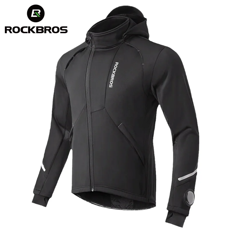 ROCKBROS Winter Bicycle Hooded Jackets Men\'s Thermal Fleece Warm Bike Tops Windbreaker Coat MTB Road Long Sleeves Cycling Jacket