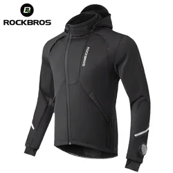 ROCKBROS Winter Bicycle Hooded Jackets Men's Thermal Fleece Warm Bike Tops Windbreaker Coat MTB Road Long Sleeves Cycling Jacket