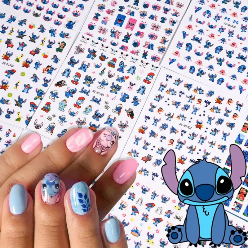 1pcs Cartoon Mini Stitch Angel Nail Stickers Multiple Expressions Cute Stitch 3D Nail Decal Sliders Anime Nail Art Decorations &