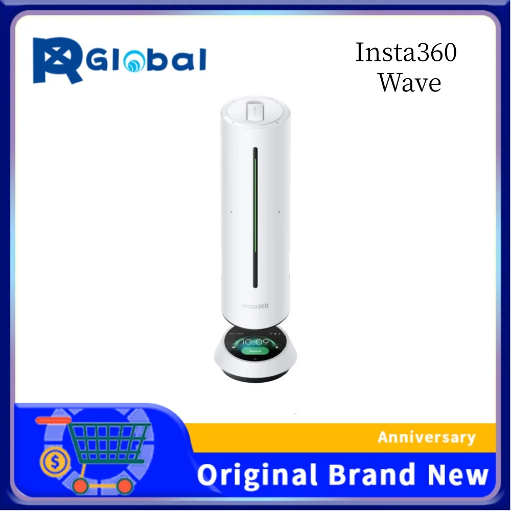 Insta360 Wave - مكبر صوت AI، بلوتوث، مسجل صوت، 8 ميكروفونات لإلغاء الضوضاء مع تشكيل الشعاع، وصف AI