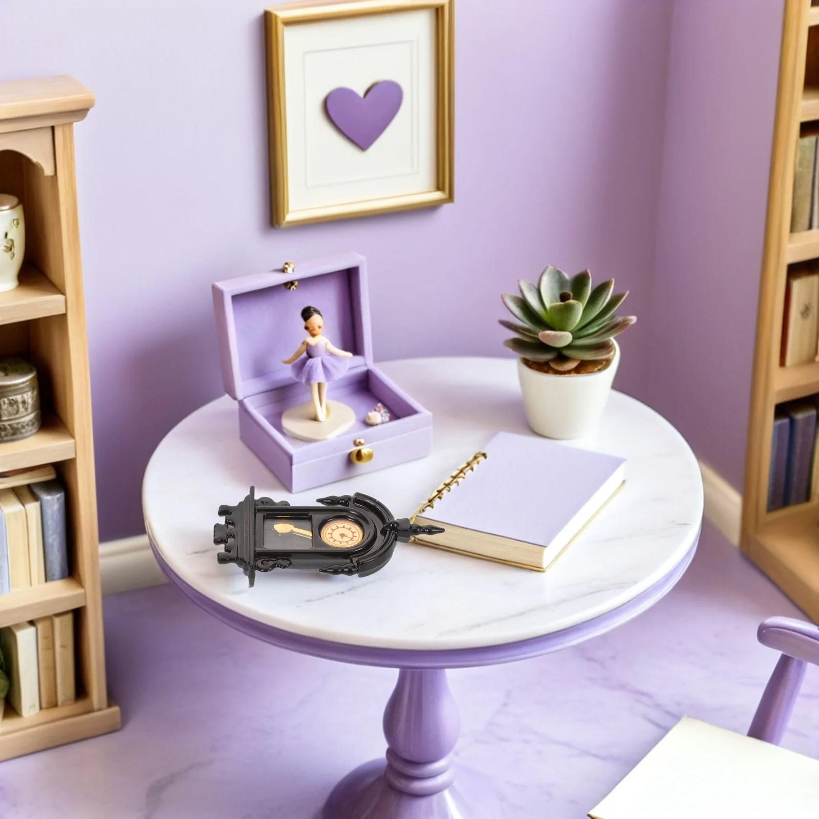 2-delige miniatuur wandklok poppenhuis accessoire slinger decoratie zwart slaapkamermeubilair