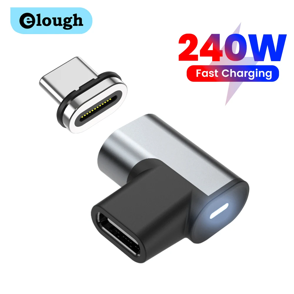 Elough-Adaptateur magnétique 240W Type C femelle vers Type C mâle, coude résistant à 90, connecteur 24 broches 40Gbps, USB 3.1, 8K pour ordinateur portable et tablette