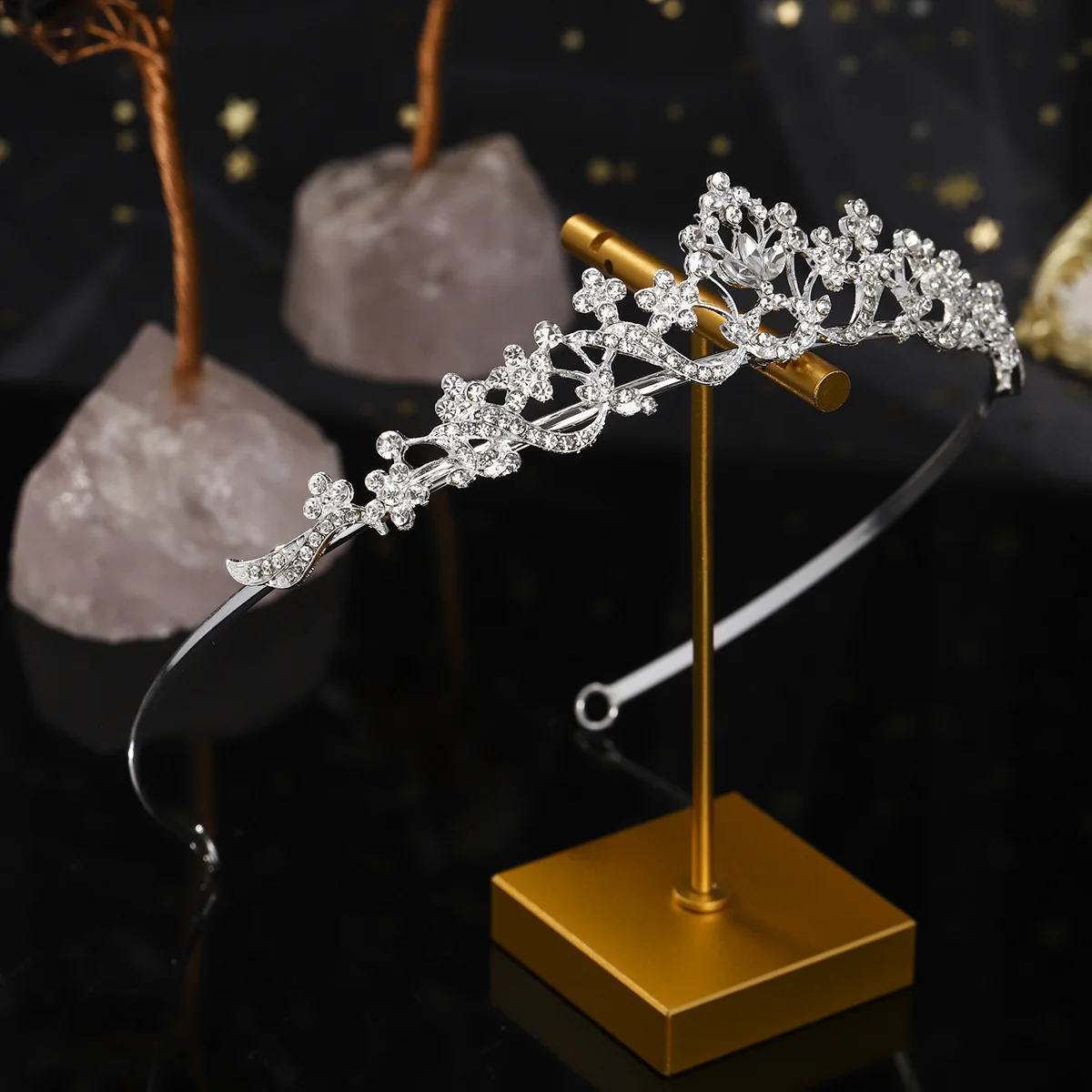 Fashion Alloy Flower Crown Hair Accessories For Women Sparkling Rhinestone Tiara Headpiece Party Jewelry Hairband  As Gifts image 3