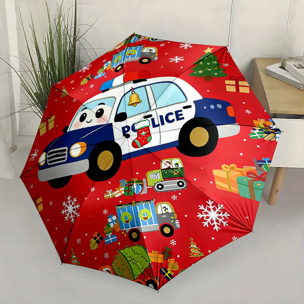 1PC Festive Police-Themed Umbrella for Kids Print 8 Iron Ribs Folding Umbrella Auto-Open Fashion Sunshade