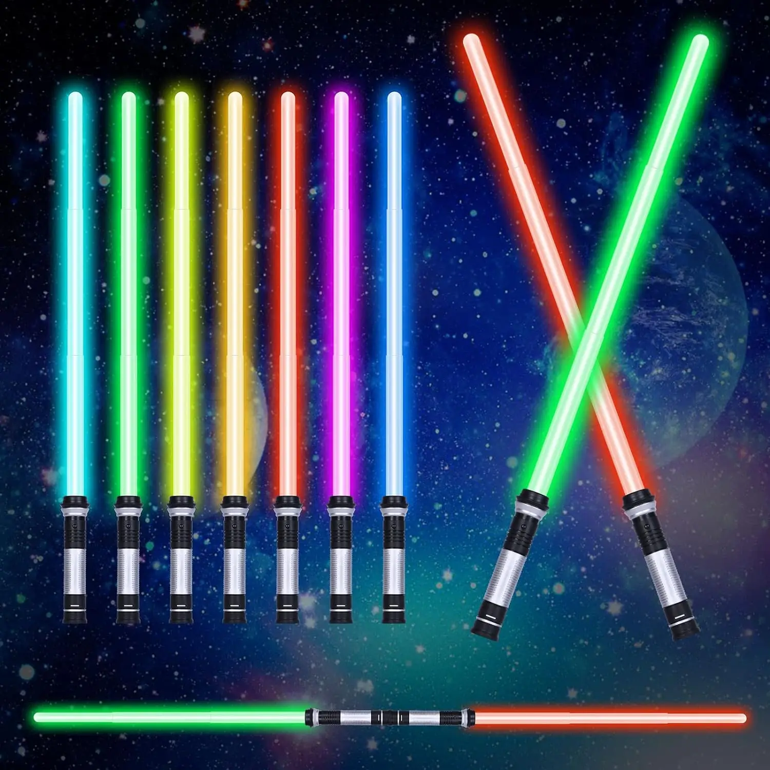 2PCS Laser Lightsaber LED Light Up Sword Boy Gril Toys Sword Cosplay Bow Toy Double Light Saber Sword With Sound Xmas Gifts