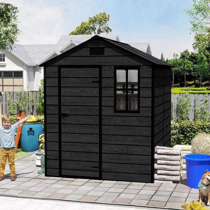 

6x6 ft Resin Storage Shed, Durable PP Material, Strong Structure, Waterproof, Rust & UV Resistant, Ample Storage Space, 12mm