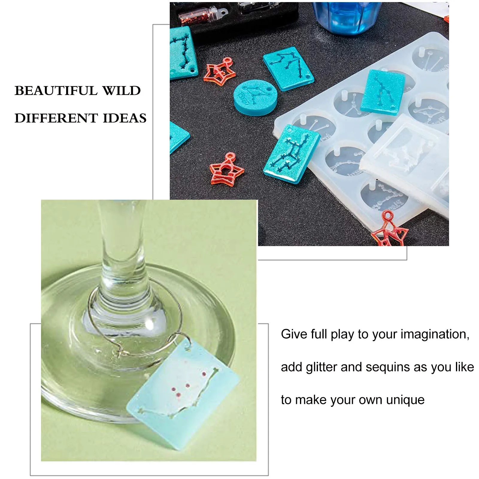 

4Pcs DIY Constellation Molds Reusable Silicone Molds for Pendant Making Handicrafts Ideal for Kids Washable Easy
