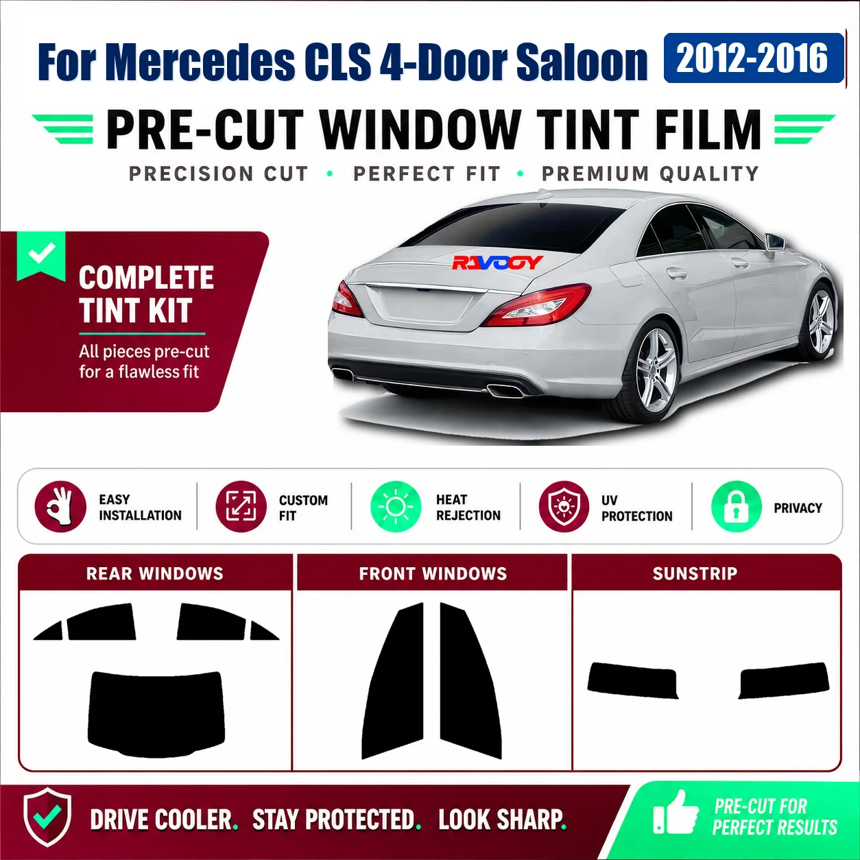 For Mercedes CLS 4-Door Saloon 2012-2016 Custom Fit Full Set Window Tint Film Heat & UV Blocking