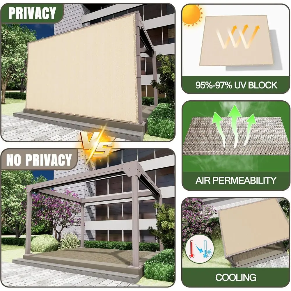 مظلة عريشة خارجية قابلة للحجب بالأشعة فوق البنفسجية بطول 10 × 6 أقدام مع حلقات لخصوصية الفناء وحماية من أشعة الشمس في الحديقة