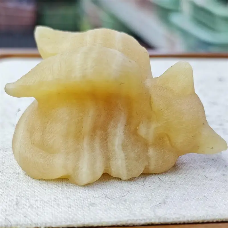 6.5CM Natural Orange Calcite Angel Cat Carving Witchcraft Ornaments Home Decoration Accessories Room Decor Gift 1pcs