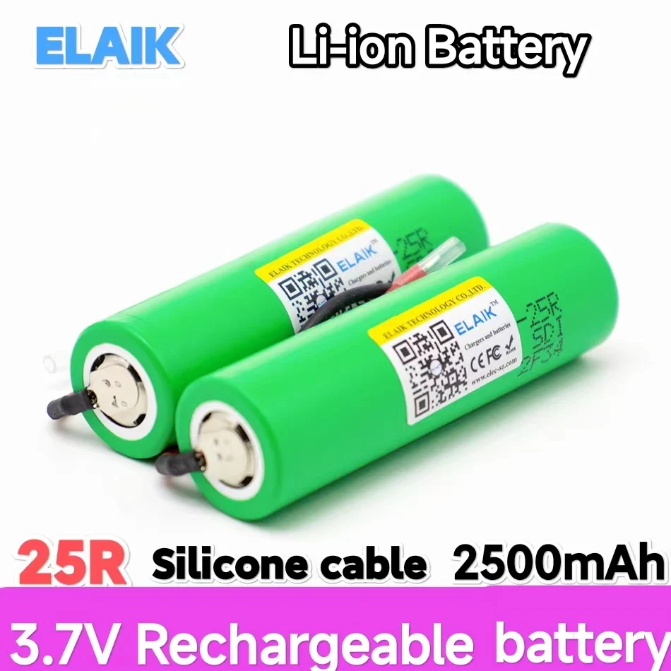 100% original INR18650-25R 2500mAh 18650 battery 2500mAh rechargeable battery 3.6 V INR18650 25R+ DIY cable