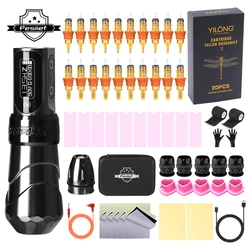 Yilong Max Wireless Tattoo Machine Kit Rotary Tattoo Pen mit extra 2400mAh Leistung 20 Stück gemischte Tattoo Patrone für Tattoo Art