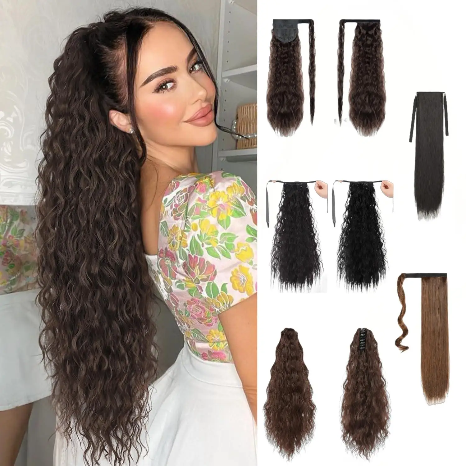 

Straight Long Ponytail Extensions Wrap Around Synthetic Ponytails Hair Piece Pony Tail Hair Extensions Hairpieces for Women