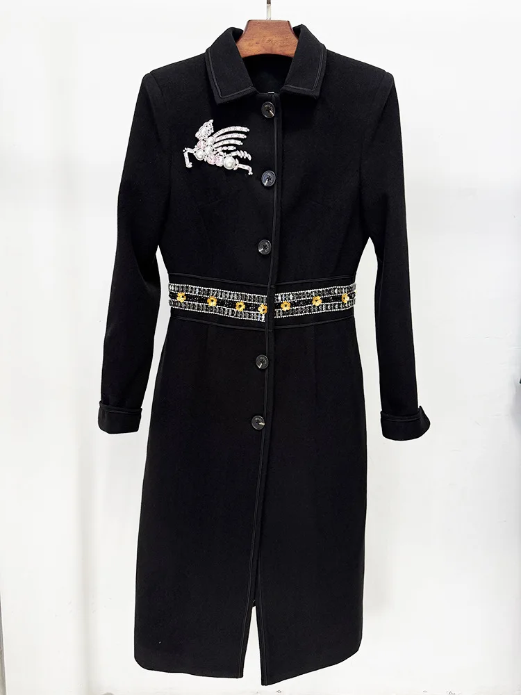 HIGH STREET Newest Fashion 2026 Designer Coat Women's Beaded Badges Wool Cashmere Overcoat