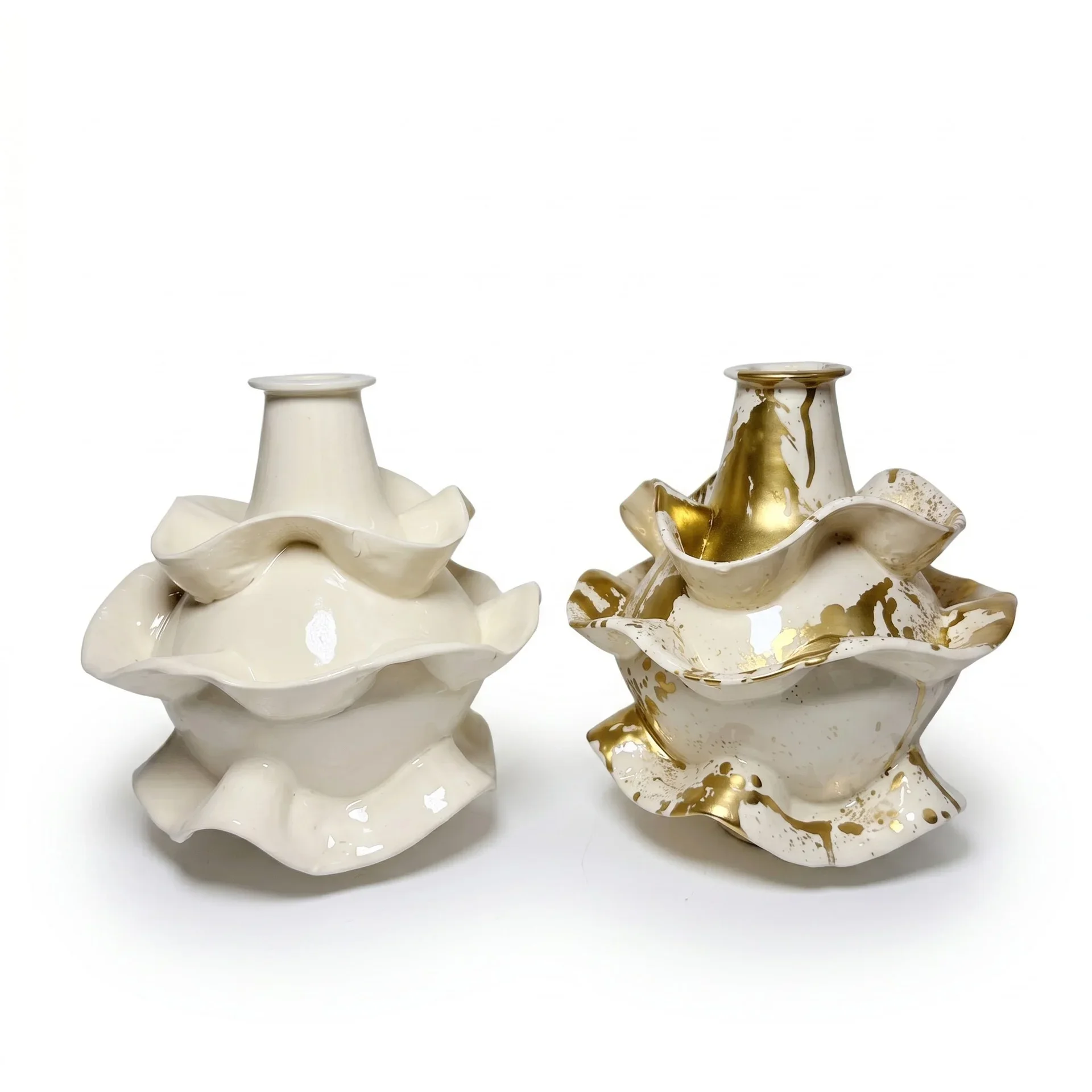 Creative Golden Wave Pleats Ceramic Vase Ceramic Handicrafts Floral Arrangement Flower Vase Room Decoration Accessories