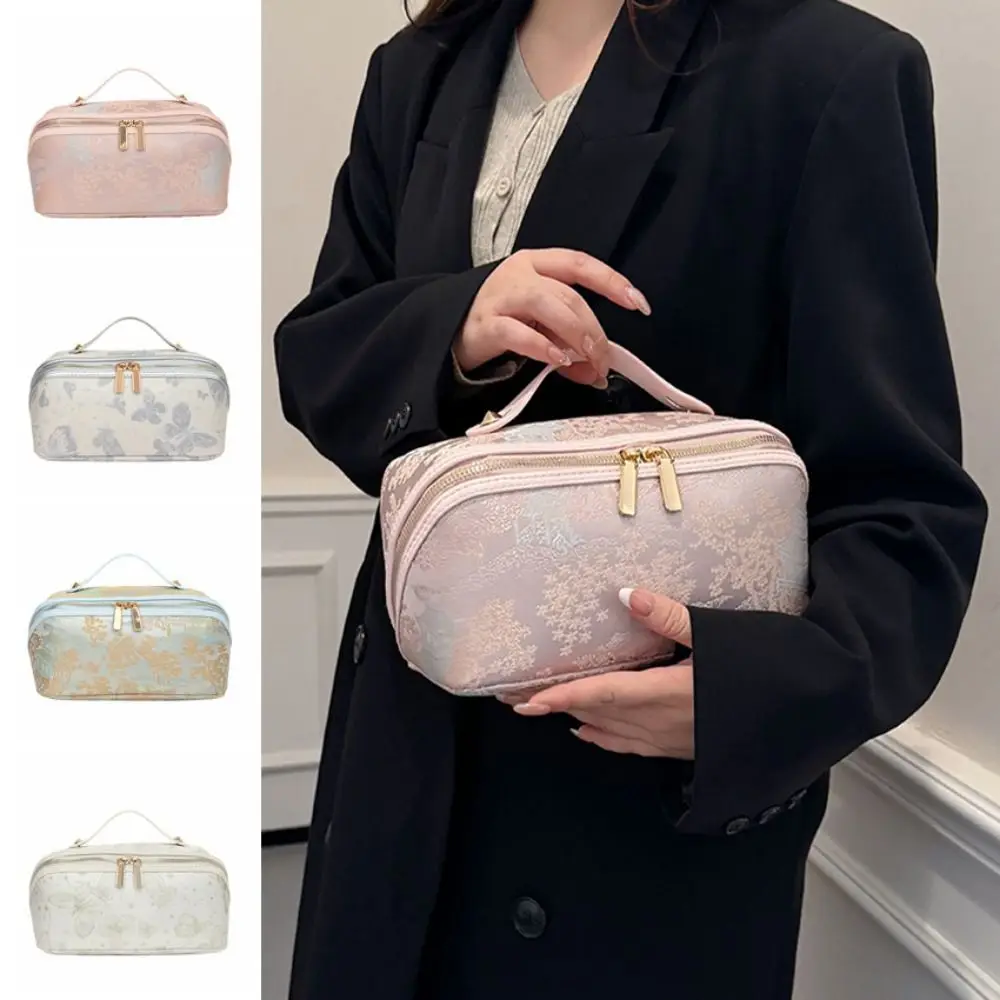 

Portable Women's Cosmetic Bag Household Large Capacity Makeup Lipstick Case Chinese Style Zipper Bag Toiletry Organizer