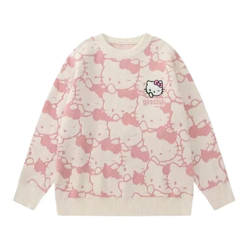 Sanrio Hello Kitty Knitted Sweater Winter Women Knitwears Pullover Anime Girl Oversized Harajuku Sweatshirt Loose Crew Neck Tops