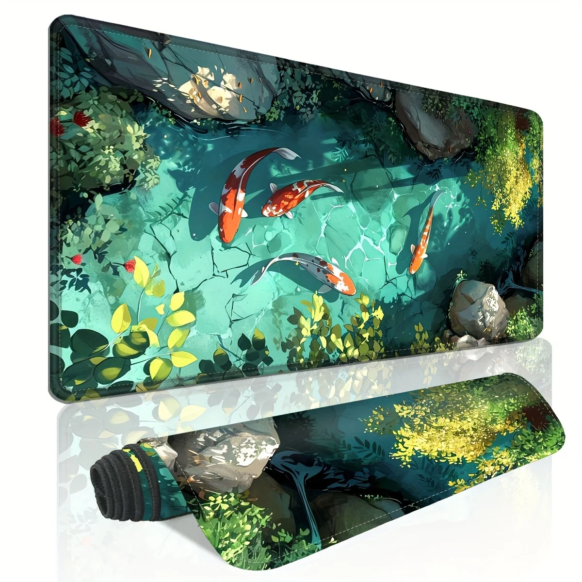 Large Koi Fish Gaming Mouse Pad Non-Slip Rubber Desk Mat Stitched Edge Office Work Esports Gift for Gamers Desk Accessories