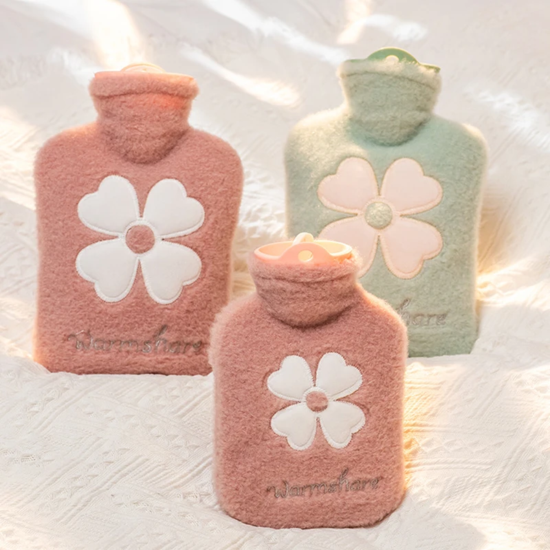 1000ML Hot Water Bag Warm Belly Hands Cute Warm Water Bag Hand Warmer Flower Hot Water Bottle Bag Water Warmer