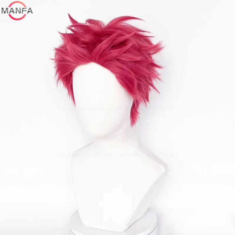Anime Akaza Cosplay Wig Short Red Wigs Heat Resistant Synthetic Anime Wigs + Wig Cap image 4