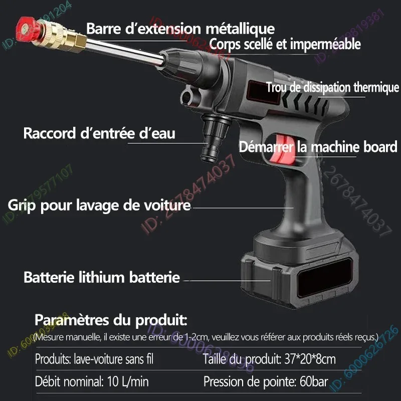 ماكينة غسيل السيارات ذات الضغط العالي من Wireles-s بقدرة 30000 مللي أمبير في الساعة ماكينة غسيل المياه G-un مع Li-ion B-at-tery ذاتية التحضير للغسيل