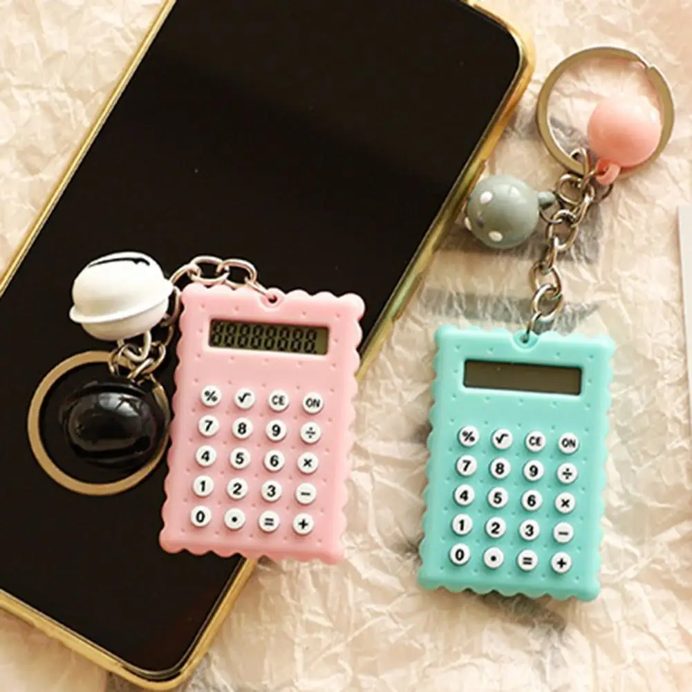 Calculadora de bolsillo portátil, llavero con forma de galleta de dibujos animados, 8 dígitos, Lcd para On-the-go