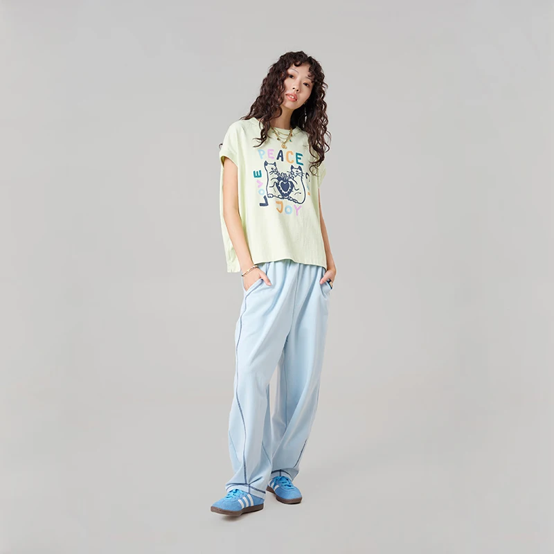 MOVEUP Loose Short Sleeved Round Neck T-Shirt 2026 Summer New Contrasting Letter Cat Print Commuting Top For Women 3ELX10593
