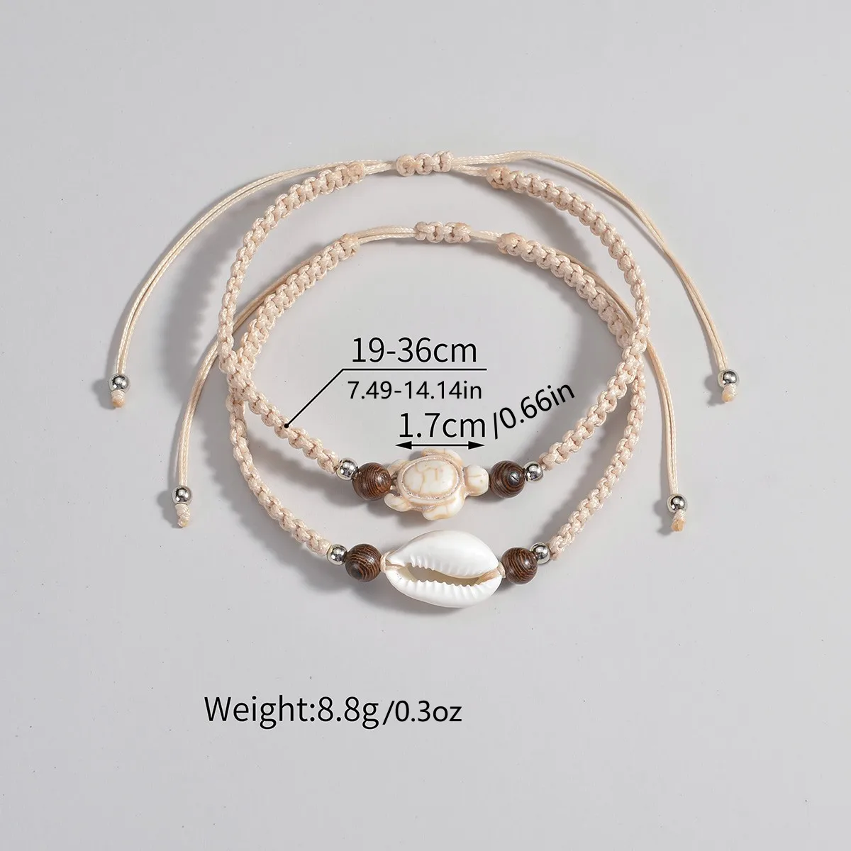 Vacation Beach Style Handwoven Shell Turtle Waterproof Wax Thread 2-piece Set for Women's Feet Chains