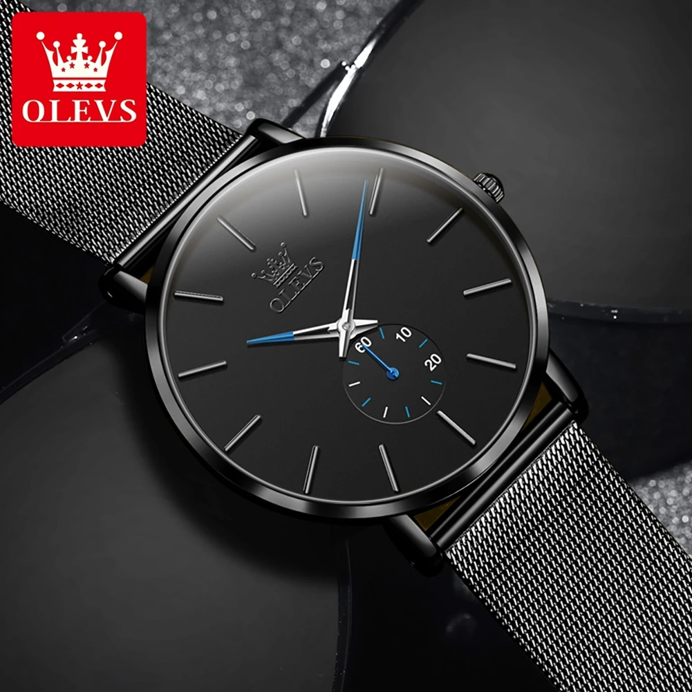 OLEVS-reloj de cuarzo ultradelgado para hombre, cronógrafo con correa de malla de acero inoxidable, a prueba de agua, sencillo, a la moda, nuevo