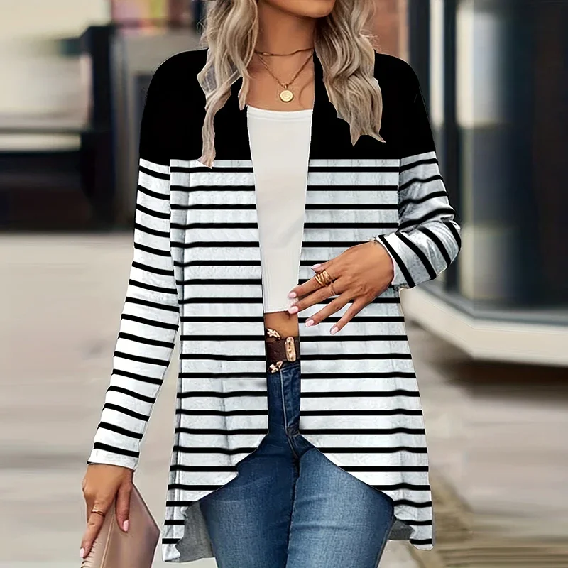 Elegant Cardigan For Women\'s Coats Fashion Women Jacket Turn Down Collar Vintage Print Jackets For Women Casual Loose Thin Tops