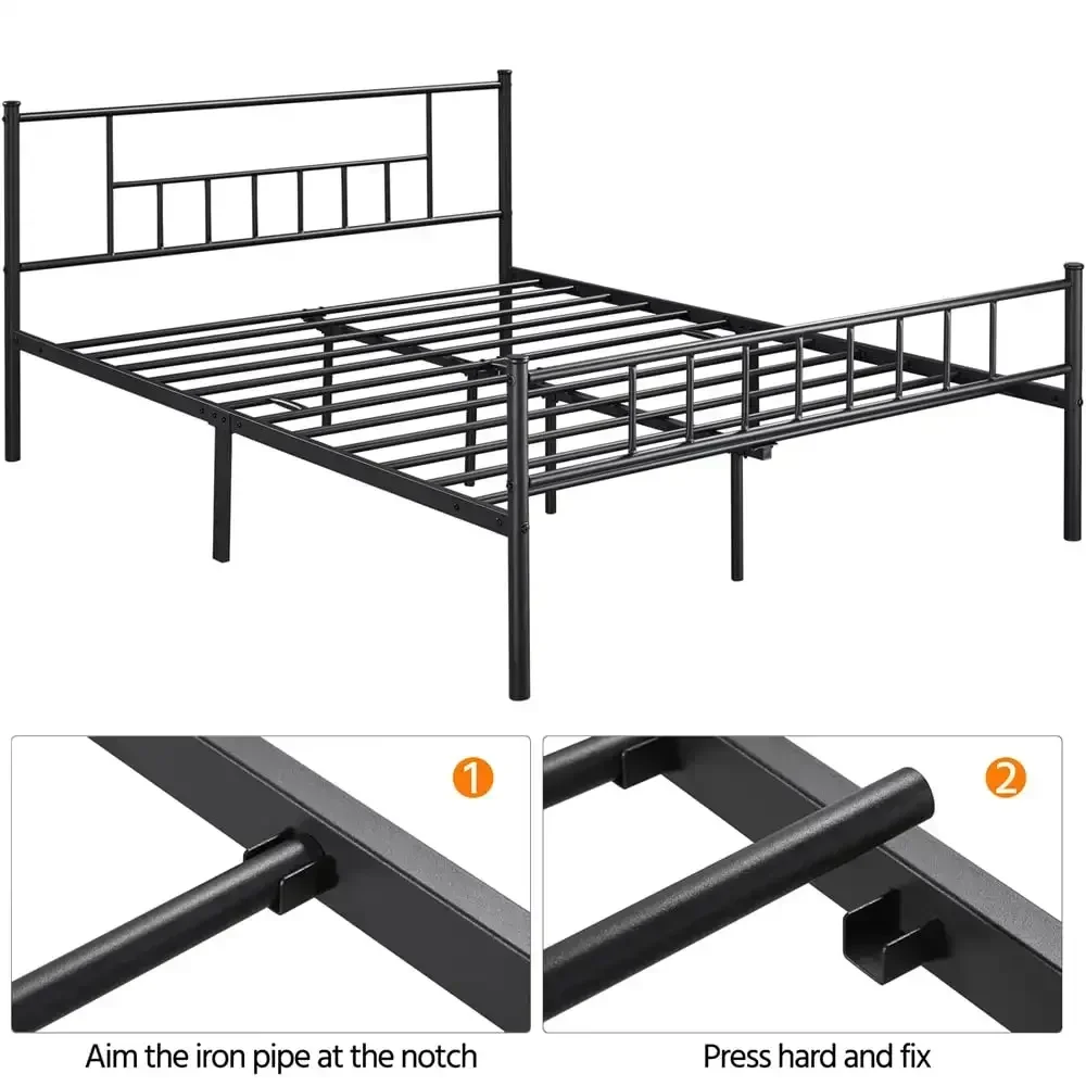 Cama Queen Platform com cabeceira e estribo, preta