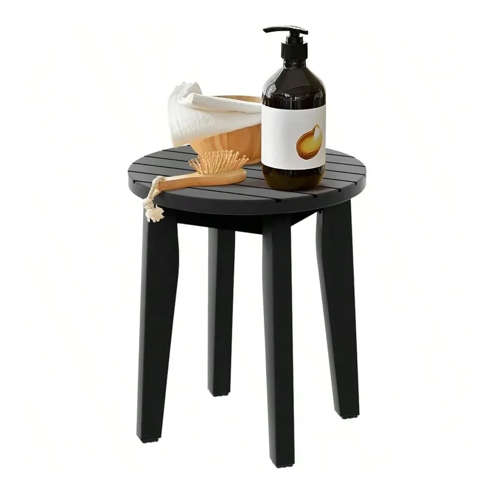 

Round 16 Inch Baoo Of Shower Bathro Stool Chair Duty Wooden Bath Corner Shang Legs Bench Seat Black XL