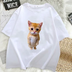 Engraçado el gato meme triste chorando gato munchkin kitty impressão 3d camiseta casual feminina verão harajuku t camisas roupas de moda casual