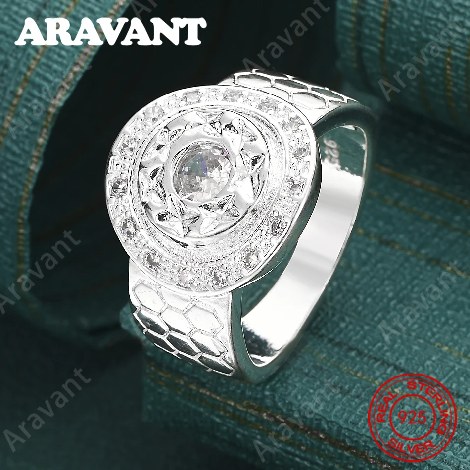 

925 Sterling Silver Large Round Zircon 7-10# Ring For Women, Exquisite And Cute Wedding Party Jewelry